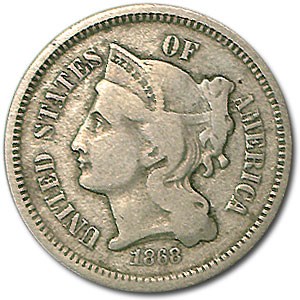 1868 3 Cent Nickel Fine 1868 3 Cent Nickel Fine